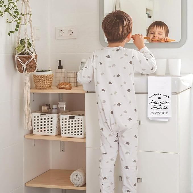 Drop Your Drawers Funny Laundry Hand Towels，Humorous Laundry Room Sign Decor Hand Towels for Bathroom, 16x24 Inch