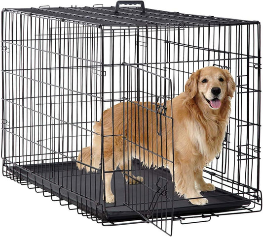BestPet | Dog Crate | 48" | Black | Foldable Metal Kennel with Double Doors, Secure Slide-Bolt Latches, Leakproof Tray | Portable Dog Cage for Large Breeds | for Travel, Indoor & Outdoor Use