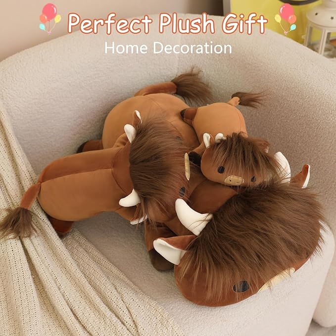 SQEQE Weighted Highland Cow Plush, Weighted Highland Cow Stuffed Animal, Cute Cow Plushies Soft Pillow Toy Gift for Kids Adults 9.8 Inch, 0.8 Lbs
