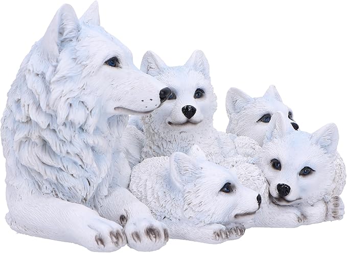 Nemesis Now Pups Protection Figurine 20.5cm, Resin, White, Wolf Babies and Mother Figure, White Wolf Mother Family Ornament, Collectable Wolf Giftware, Cast in The Finest Resin, Expertly Hand-Painted