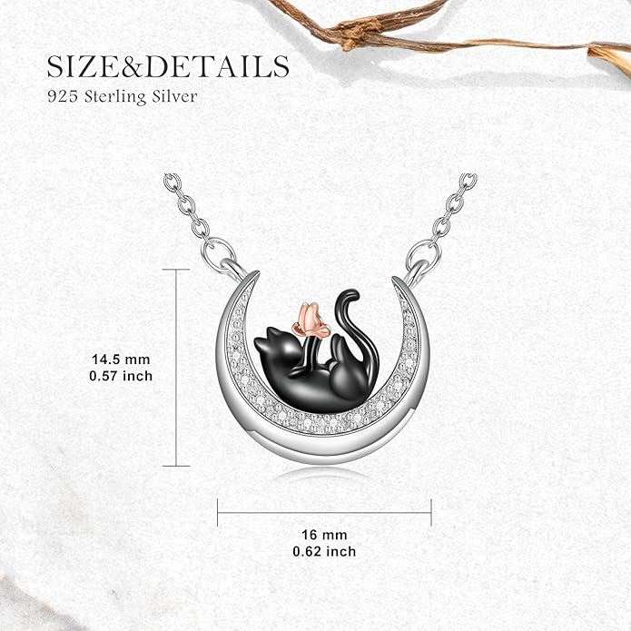 Diamond Black Cat Necklace 925 Sterling Silver Cute Animal Pendant for Women Jewelry Gifts for Anniversary