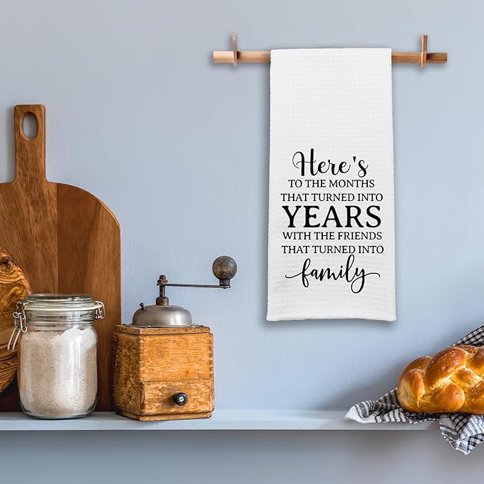 Funny Kitchen Towels for Friends, Here's to The Months That Turned into Years Dishcloths, Friendship Gifts for Women, Friendship Quote Decorative Tea Towels, Birthday Gifts for Sister Bestie
