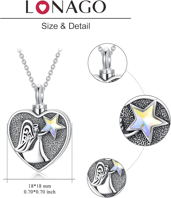 LONAGO Urn Necklace for Ashes 925 Sterling Silver Always in My Heart Keepsake Cremation Pendant Necklace