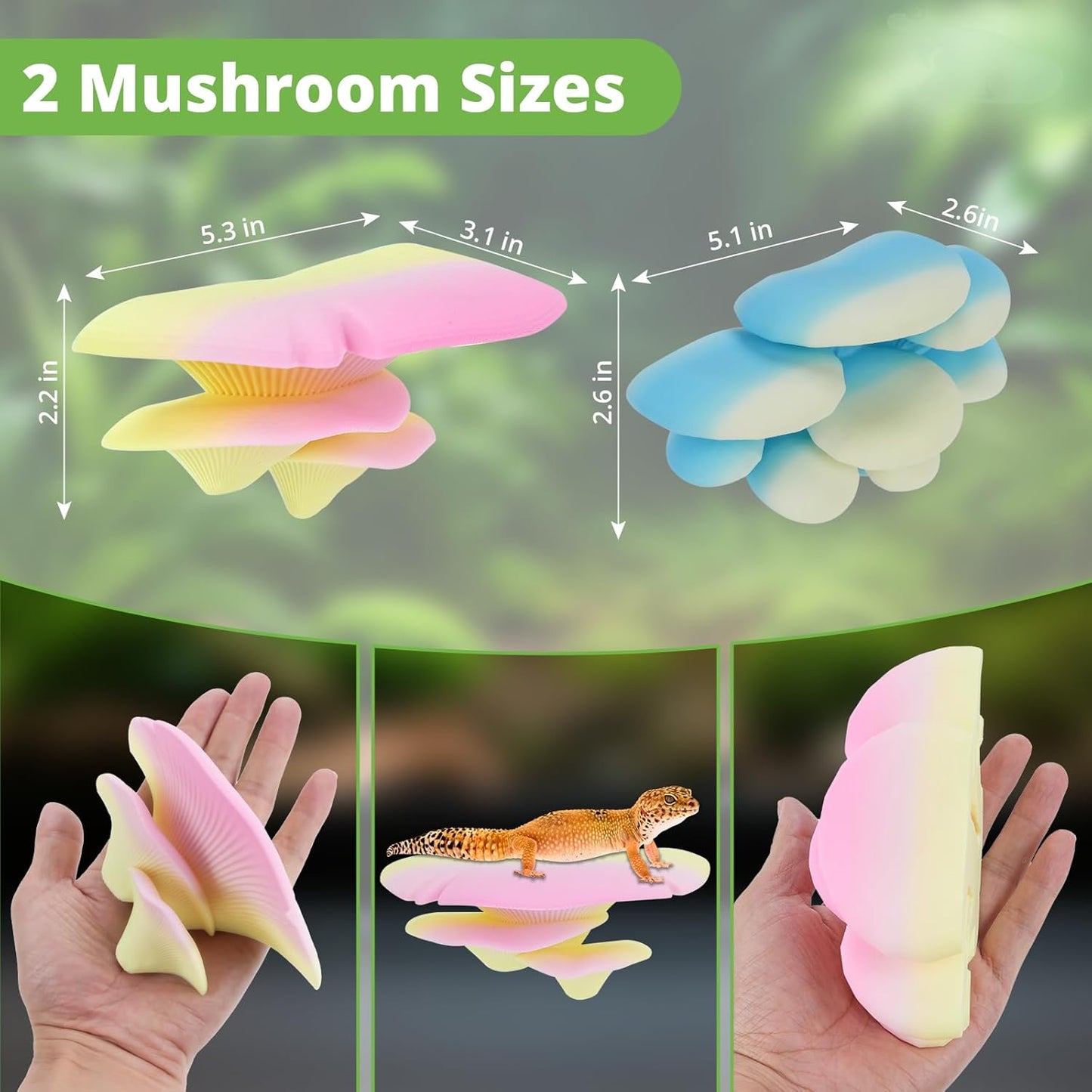 Mushroom Decor for Reptile Tank, Fish Tank, Pet-Safe Bearded Dragon Tank Accessories, Realistic Terrarium Plants for Leopard Geckos, Crested Geckos, Tree Frogs, Snakes (Almond, Cluster Cap)