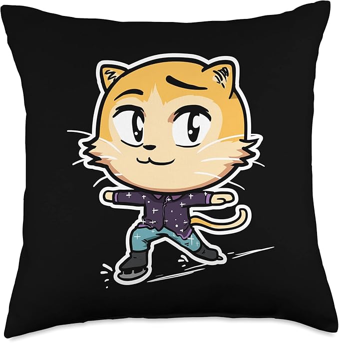 Cute Kawaii Cat Figure Skating Ice Skater Cat Lover Throw Pillow