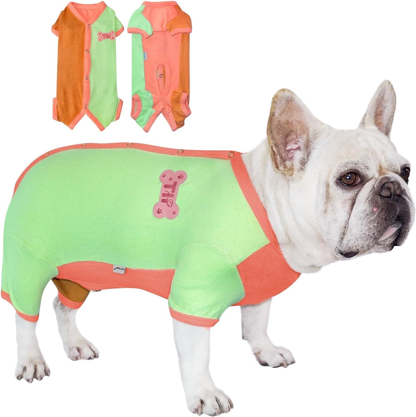 TONY HOBY Dog Pajamas, Male Dog Pajamas Thermal Jumpsuit, Fashion Clashing Color Pet Clothes for Small Medium Dogs (Brown&Orange, Boy, XL)