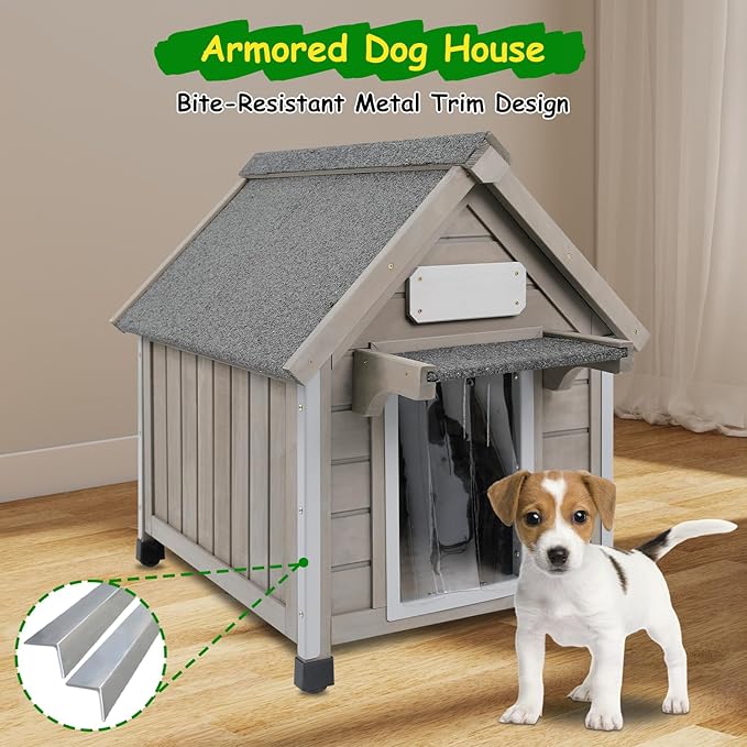 Dog House Outdoor Indoor Waterproof for Small Dog with Anti-Chewing Iron Frame, Raised Feet, Weatherproof Doghouse Kennel Puppy Shelter with Removable Floors(18" L*28.5" W*24" H)