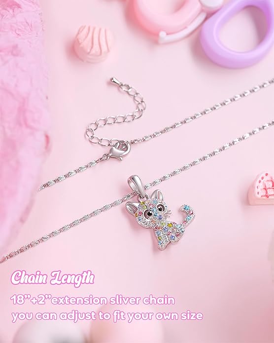 Lanqueen Kitty Cat Pendant Necklace Jewelry for Women Girls Cat Lover Gifts Daughter Loved Necklace