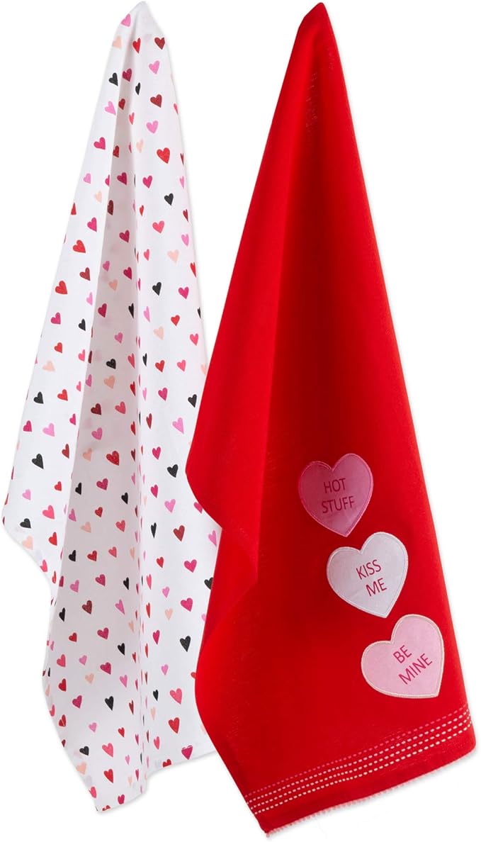 DII Valentine's Day Collection Kitchen, Dishtowel Set, 18X28, Sweet Talk, 2 Piece