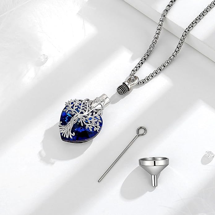 EUDORA Sterling Silver Urn Necklace for Ashes for Women Men, Ash Pendant for Human Cat Dog Ashes, Necklace for Ashes of Loved One Dad Mom Papa Pet Cremation Souvenir Jewelry for Funeral, 20inch