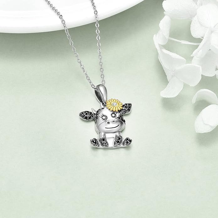 Cow/Dinosaur/Giraffe/Fox/Monkey/Frog/Lion Pendant Necklaces for Girls 925 Sterling Silver Cute Animal Necklace Gift for Women Birthday Gift for Daughter/Niece/Granddaughter