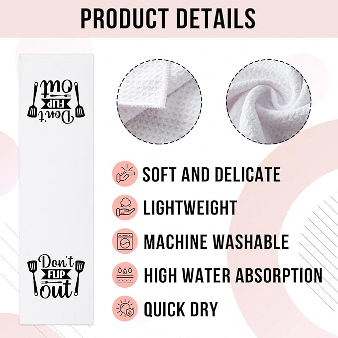 Funny Dish Hand Towels with Humorous Sayings Don't Flip Out Kitchen Towels for Dishwashing Decor Chef Gifts Dish Tea Towels for Dining Room Trendy Decorative Kitchen Cloth for Women Men