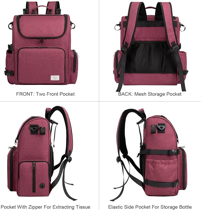 Modoker Dog Travel Bag Backpack, Airline Approved Pet Accessories Organizer for Dog and Cat with Shoulder Strap, 2 Dog Food Storage Containers, 2 Collapsible Dog Bowls,1 Pet Mat, Rose Red