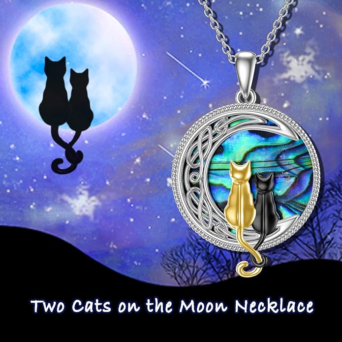 TOUPOP Cat Necklace Sterling Silver Abalone Shell Celtic Cat on the Moon with Abalone Shell Birthday Christmas Jewelry Gifts for Women