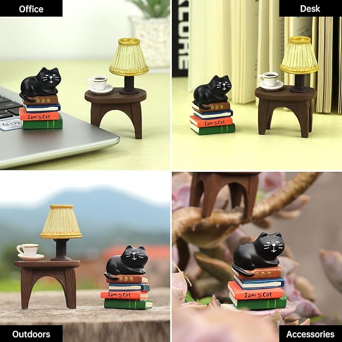 Cute Mini Cat on Books Figurine Resin Cat for Office, Home Decoration Perfect Cute Cat Gift for Cat Lovers