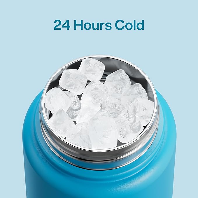 Insulated Water Bottle with Straw - Encool Stainless Steel Water Bottle, Leak-Proof, BPA-Free, Double Wall Vacuum Keeps Cold for 24 Hours for Sports, Travel, School (32 oz, Azure Blue)