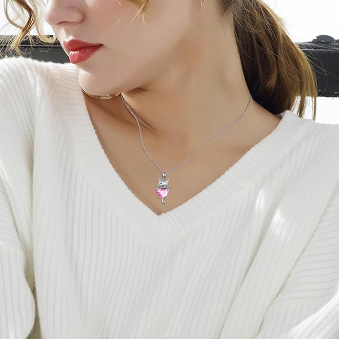 JUSTKIDSTOY Sterling Silver Cute Animal Pendant Necklace with Crystal Cat Pendant - Women's Cat Lovers Jewelry Gift