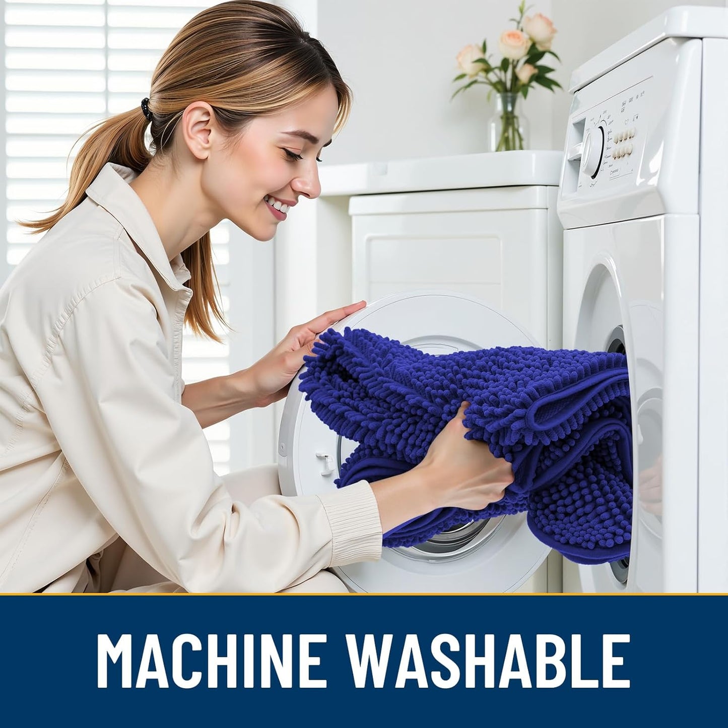 Smiry Dog Door Mat for Muddy Paws 59x24, Absorbs Moisture and Dirt Doormat, Non-Slip Washable Quick Dry Chenille Front Door Mat Indoor Entrance, Entryway Carpet for Inside Floor, Navy Blue