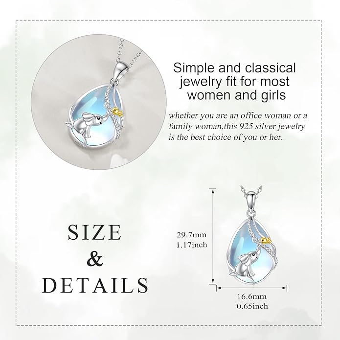 KQF Dragonfly/Butterlfy/Cat/Jellyfish/Bunny/Axolotl/Bee/Mermaid/Hummingbird/Elephant Necklace for Women Sterling Silver Moonstone Pendant Necklace Dragonfly Jewelry Gifts for Women