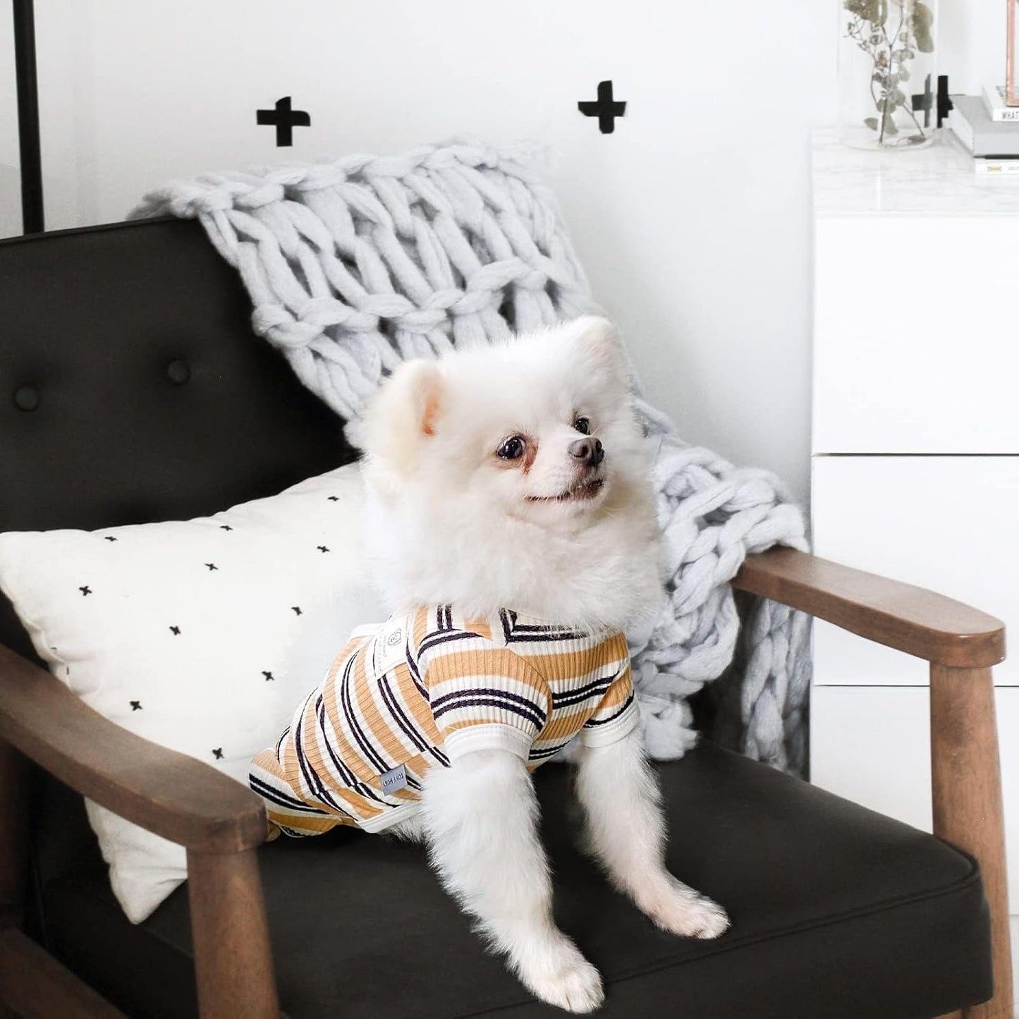 TONY HOBY Male Dog Pajamas, 4 Legged Dog Jumpsuit with Brown Stripe, Dogs Shirt for Small Medium Dogs (Brown, Boy, M)