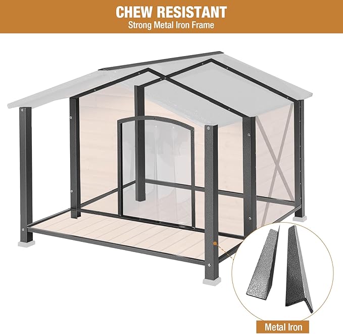 Extra Large Dog House Outdoor Weatherproof, Strong Metal Chew Proof Frame Dog Kennel for Small Medium Large Dogs