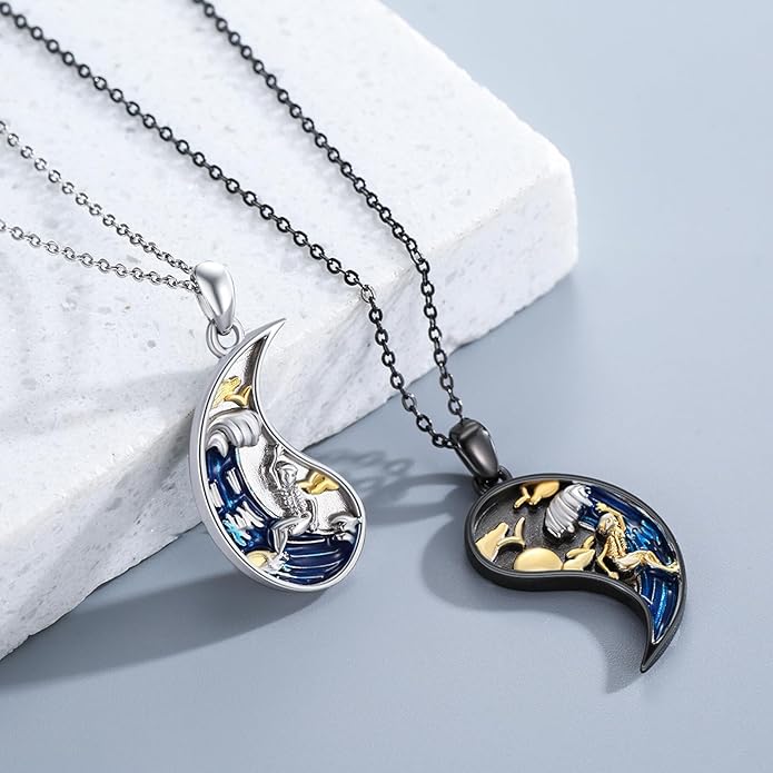 Yin Yang Matching Jewelry Set 925 Sterling Silver Yin Yang Friendship Couples BFF Pendant Necklace Jewelry for Her Him Women Men