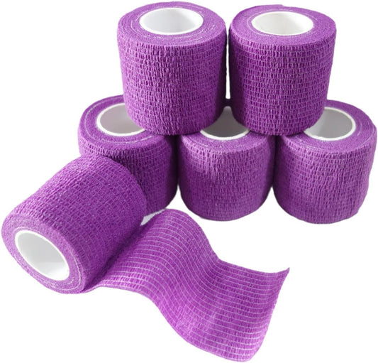 6 Pack 2" x 5 Yards Self Adhesive Bandage Wrap Breathable Cohesive Vet Wrap for Pets, Elastic Self-Adherent Tape for Sports, Wrist, Ankle (Purple)