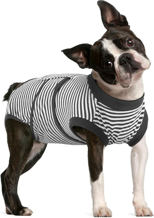 FUAMEY Dog Recovery Suit Male,Dogs Surgery Neuter Suits Puppy Spay Shirts for Female Protect Dog's Skin Anti Licking Abdominal Wounds Doggie Onesie Pet Bodysuit Alternative to Cone Gray Stripes M