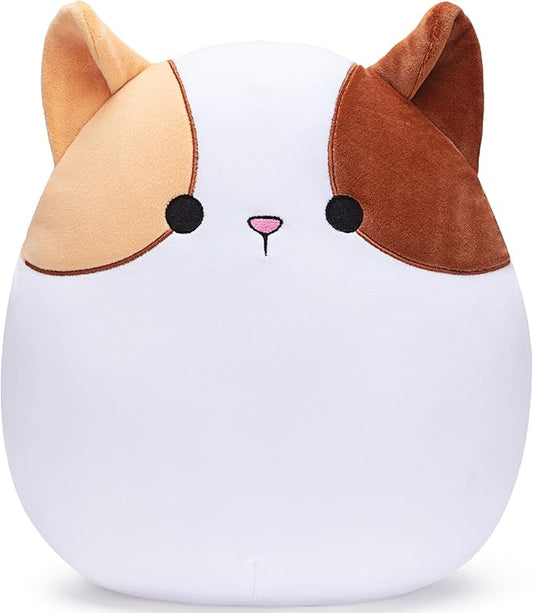 Original 12.5-inch Large Calico Cat Plush Pillow Stuffed Animal Toy,Big Size Cute Soft Fat Hugging Cuddle Huggable Plushie,Gift for Kids