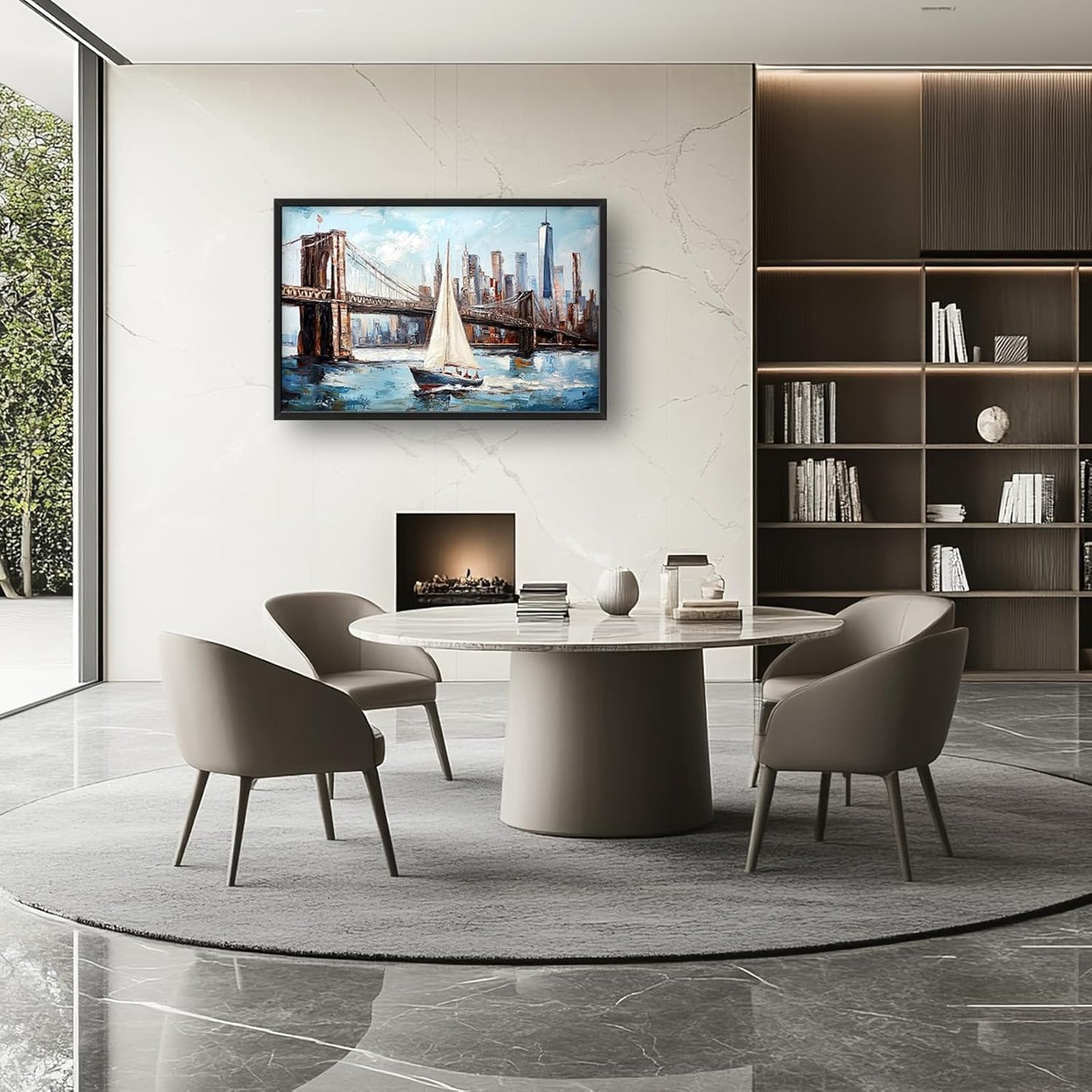 Extra Large Sailboat Framed Wall Art for Living Room,Oversized New York Brooklyn Bridge Pictures Wall Decor,Cityscape Canvas Print Painting Modern Artwork Bedroom Office Bathroom 36L" x 24W"