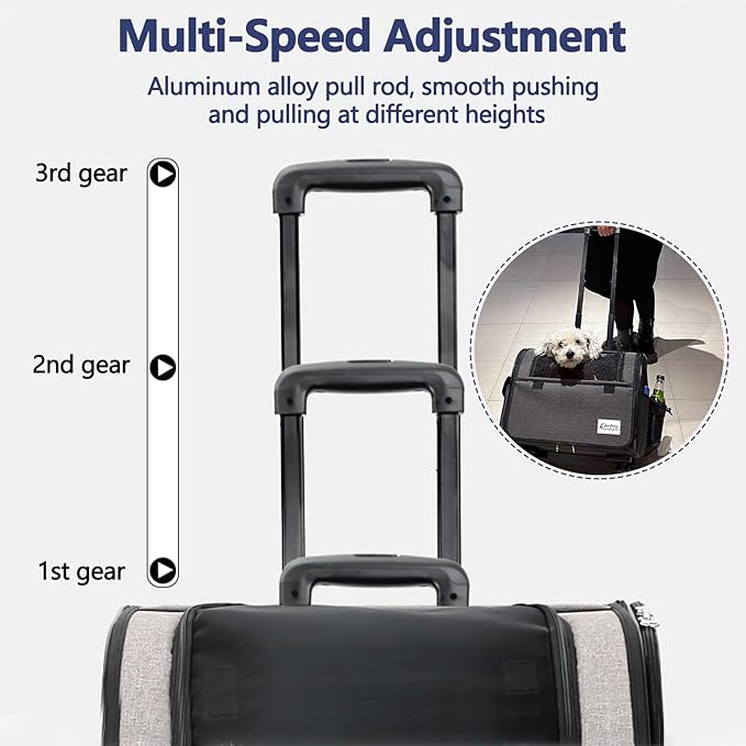 Dog Travel Bag with Removable Rolling Wheels, Airline Approved Pet Carrier, Foldable Cat Bag with Breathable Mesh, Pet Stroller(Black)