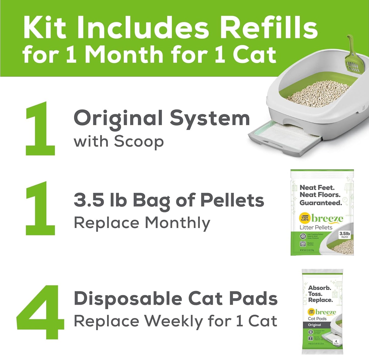 Purina Tidy Cats Non Clumping Litter System, Breeze XL All-in-One Odor Control & Easy Clean Multi Cat Box - 18 lb. Box