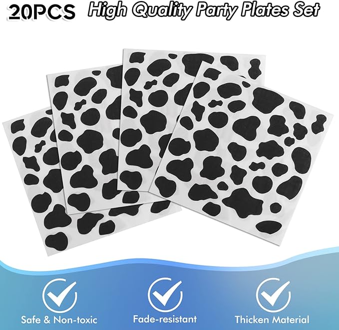 Cow Birthday Party Supplies - Farm Cow Print Birthday Party Tableware Includes 20 Party Plates, 20 Napkins and 1 Tablecloth Perfect for Cow Farm Theme Birthday Parties Decorations