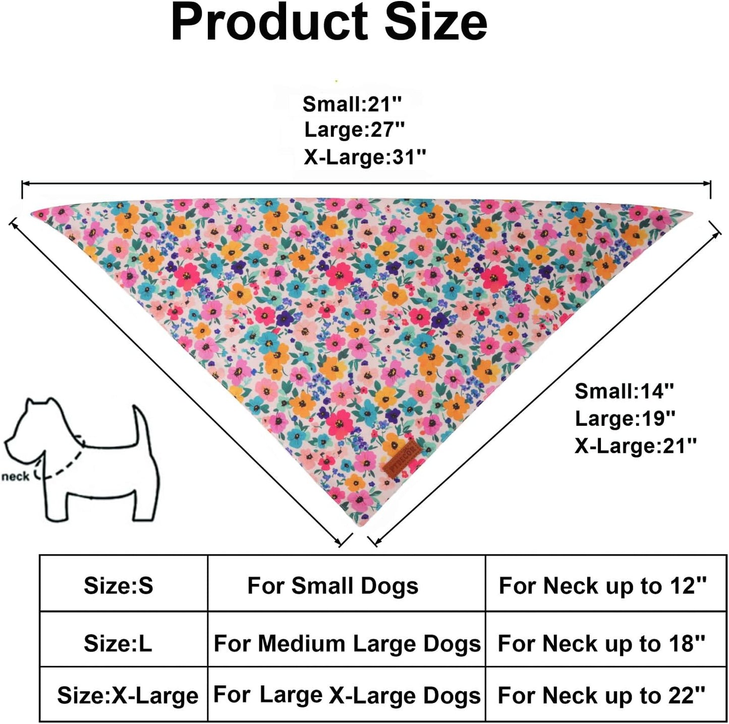 PTDECOR Floral Dog Bandana, Flower Reversible Pets Scarf, Premium Durable Fabric, Adjustable Pink Green Bandanas for Small Dogs Puppies Cats(Small)