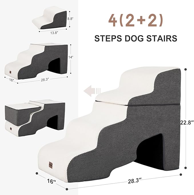 Dog Stairs for High Beds with Tunnel, 4-Step Dog Steps for Small Dogs and Cats, Foldable Pet Stairs for High Bed Climbing, Non-Slip Balanced Pet Step Indoor, Beige