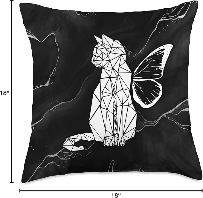 Cat figure, butterfly, black Throw Pillow