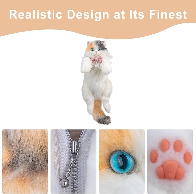 Chongker Cat Shaped Backpack, Stuffed Animals Backpack Toy, Cat Purse Realistic Plush Bag Crossbody Handbag with Adjustable Strap