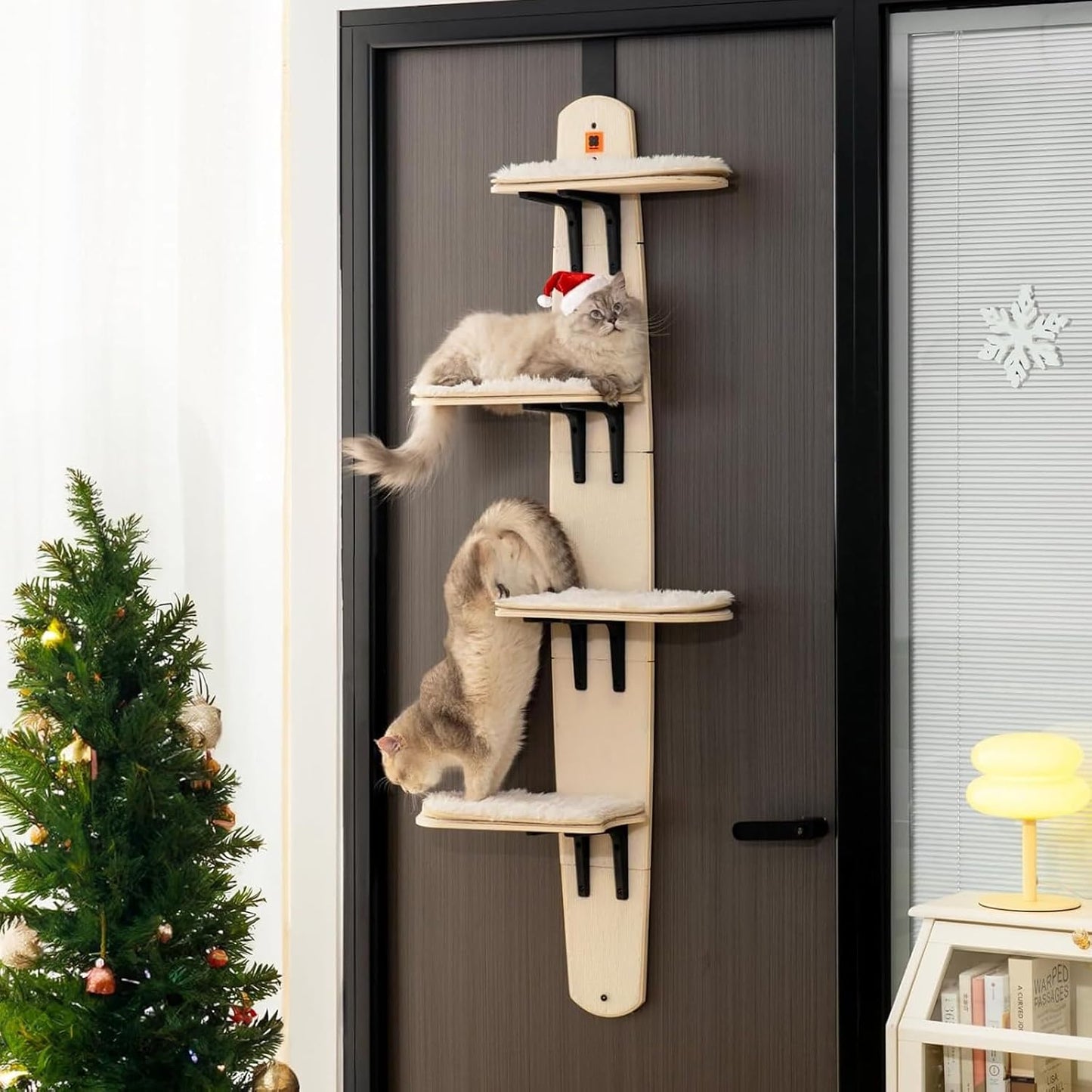 Door Hanging Cat Shelf, Multi Level Door Hanging Cat, Cat Tree Door Hanger Mounted Cat Shelves Cat Ladder, 4-Levels Over Door Cat Climber for Indoor Cats