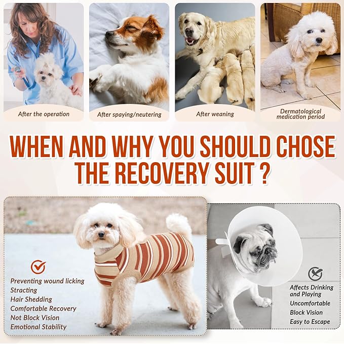 Lukovee Recovery Suit for Dogs, Onesie Surgery Recovery Suit for Female Male Dogs, Abdominal Wounds Cone E-Collar Alternative Prevent Licking Spay Recovery Suit (Brown Stripes,L)