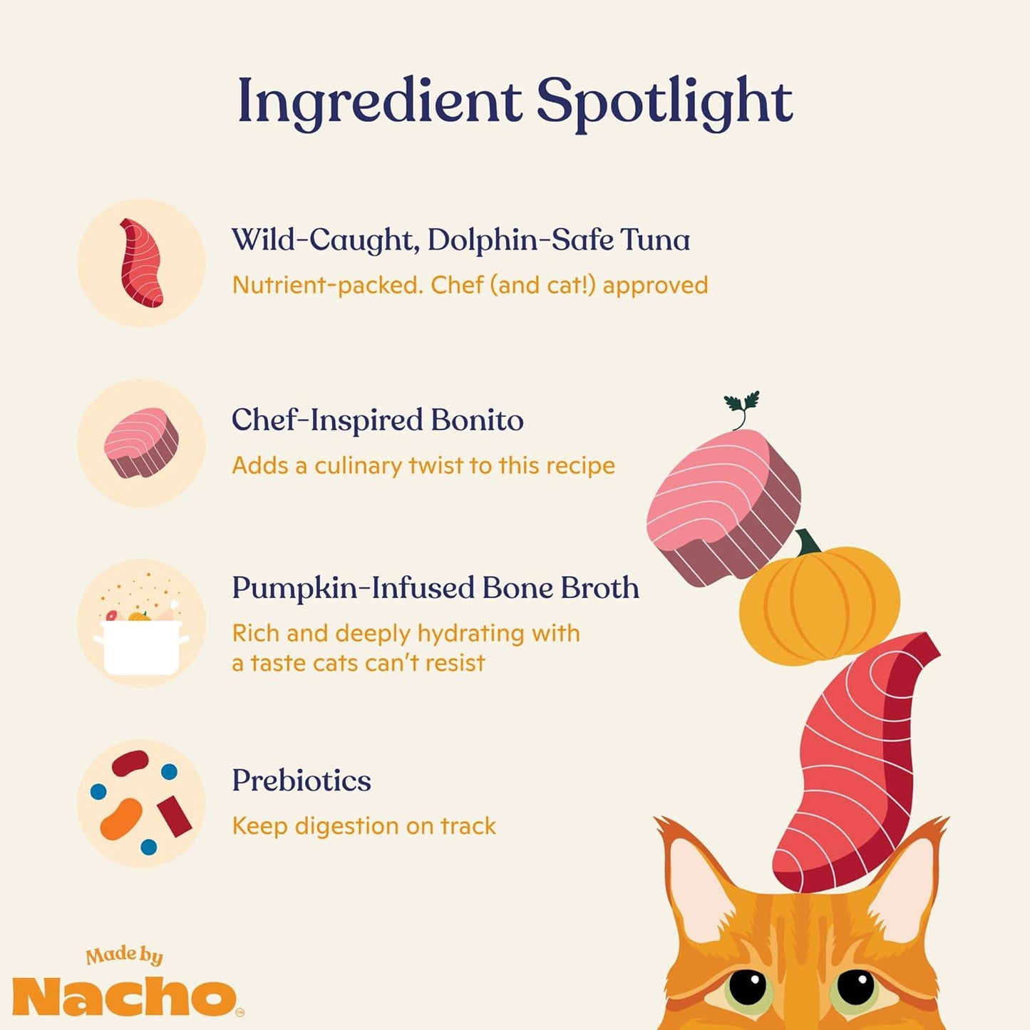 Made by Nacho Flaked Filets Recipe in Bone Broth, Grain-Free Chef's Selects Wet Food for Cats Balanced Diet in Naturally Hydrating Pumpkin-Infused Broth (3.0 oz (Pack of 12), Tuna & Bonito)