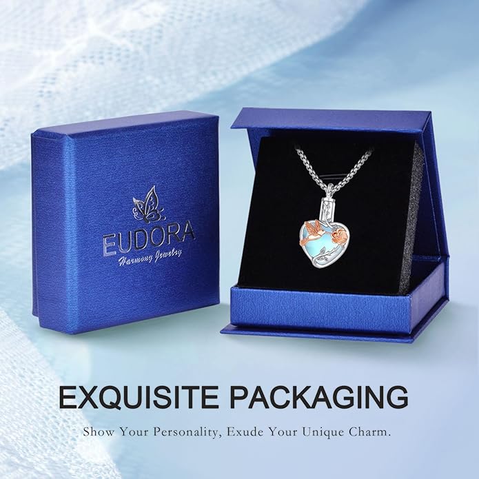 EUDORA Sterling Silver Urn Necklace for Ashes for Women Men, Ash Pendant for Human Cat Dog Ashes, Necklace for Ashes of Loved One Dad Mom Papa Pet Cremation Souvenir Jewelry for Funeral, 20inch