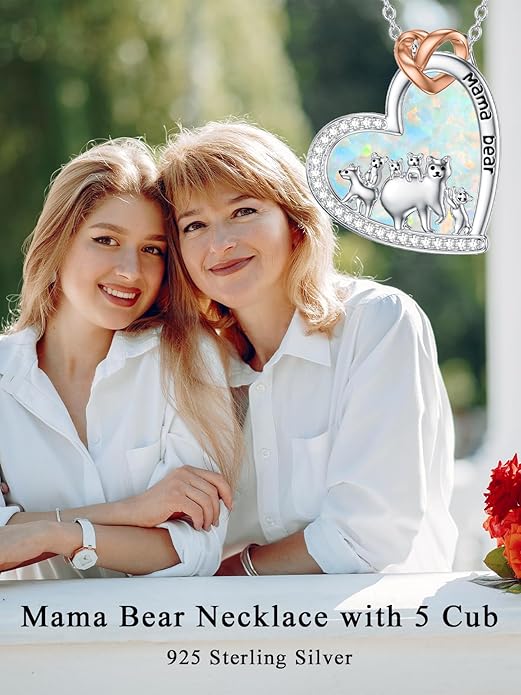 Mothers Day Gift for Mom 925 Sterling Silver Mama Bear/Dinosaur/Cat/Bird/Chicken Necklace with 1 2 3 4 5 Cubs Jewelry for Women Wife Grandma