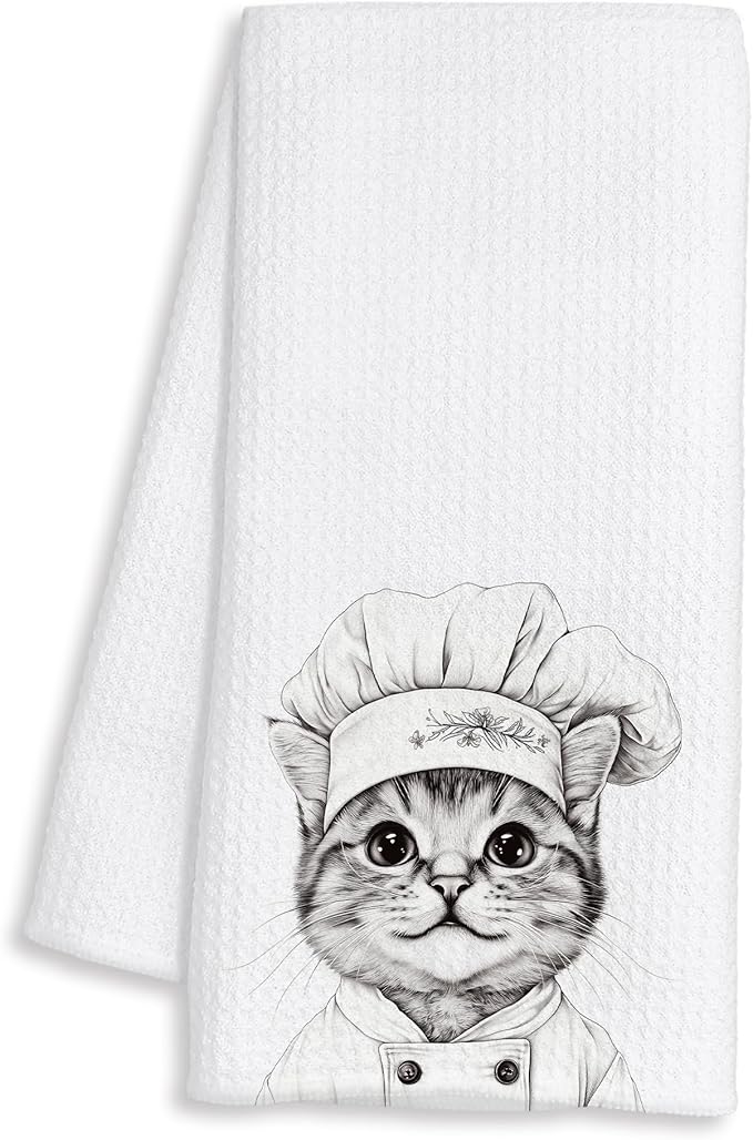 Chef Cat Kitchen Towels Decorative, Cute Kitten Dish Tea Towels for Kitchen Drying, Cat Mom Lady Gifts for Women Hand Towels, Gifts for Pet Lovers Women, 16x24 Inch