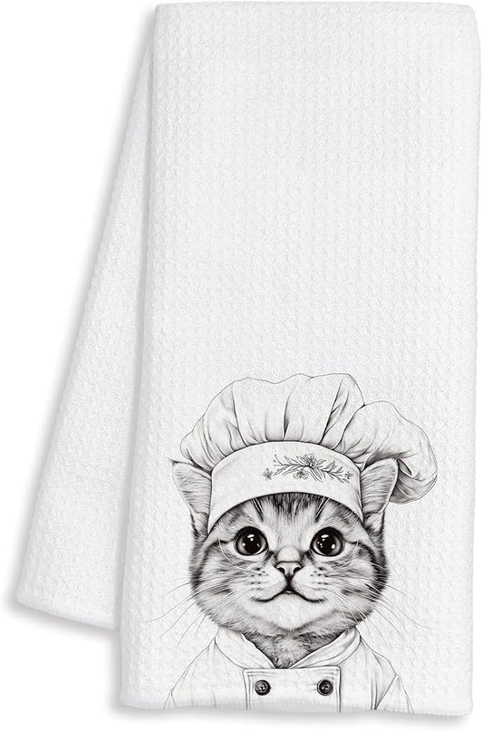 Chef Cat Kitchen Towels Decorative, Cute Kitten Dish Tea Towels for Kitchen Drying, Cat Mom Lady Gifts for Women Hand Towels, Gifts for Pet Lovers Women, 16x24 Inch