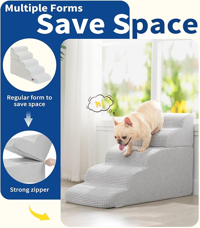 Dog Step for Bed, Dog Stair 5-Step 35D Pet Stair 22.8" H for High Bed or Sofa Non-Slip Balanced Pet Step Indoor, Light Grey