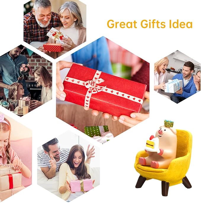 Cute Mini Pig Eating Cake Resin Figurine Apply to for Office, Home Decoration Perfect for Pig Lovers - Yellow Sofa