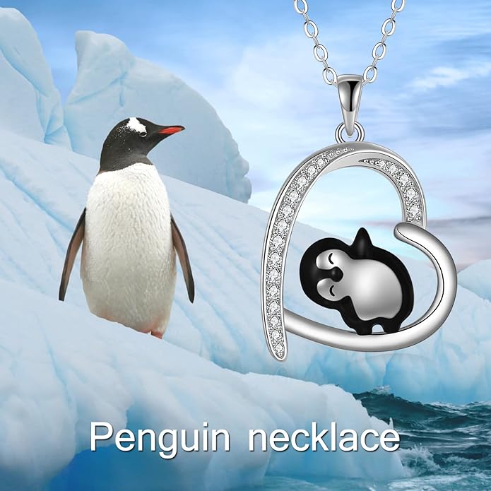MONGAS Penguins/Guinea Pig/Pig/Fox/Corgi/Frog/Bunny/Koala8/Cow/French Bulldog Necklaces Penguin Gifts 925 Sterling Silver Hugging Penguins Cute Animal Jewelry for Women Sister