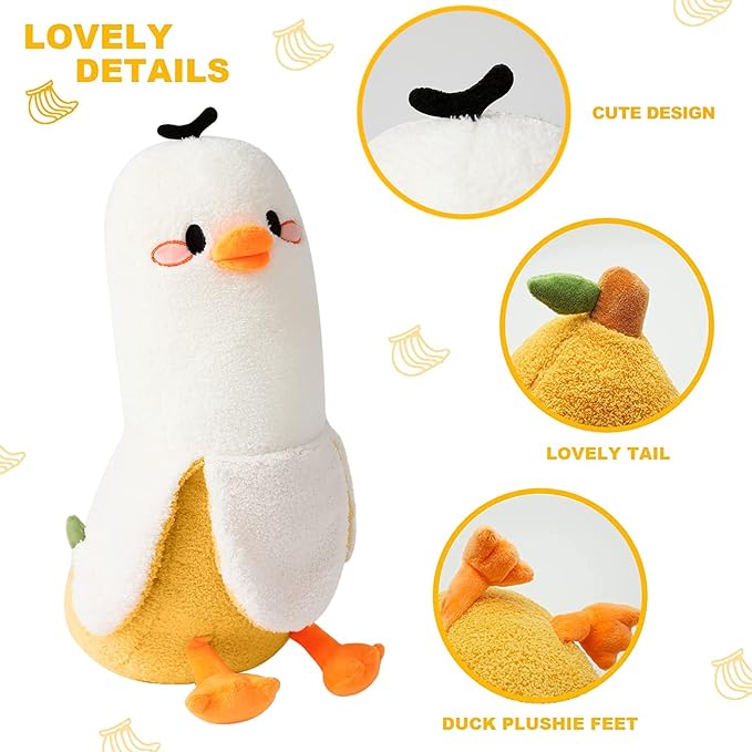 PEACH CAT Banana Duck Plush Pillow Duck Stuffed Animal Cute Banana Plushie for Girls and Boys White 27.5"
