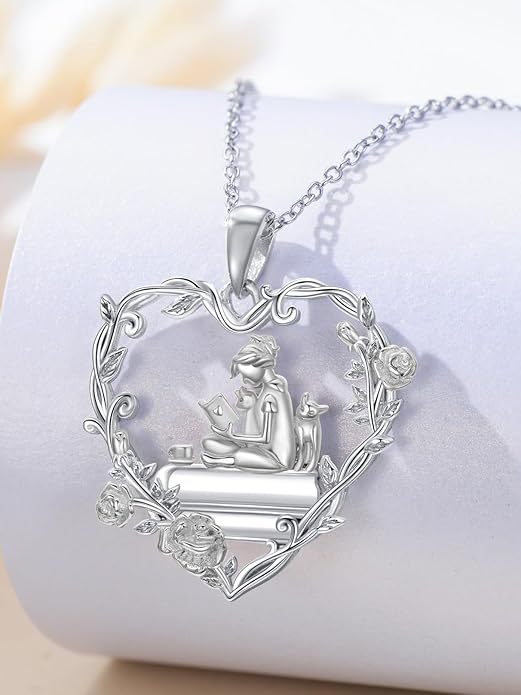 Midari Book Lover Necklace 925 Sterling Silver Book Necklace for Women Reading Pandent Jewelry Graduation Gift for Book Lovers LibrarianBirthday Christmas Mother's Day