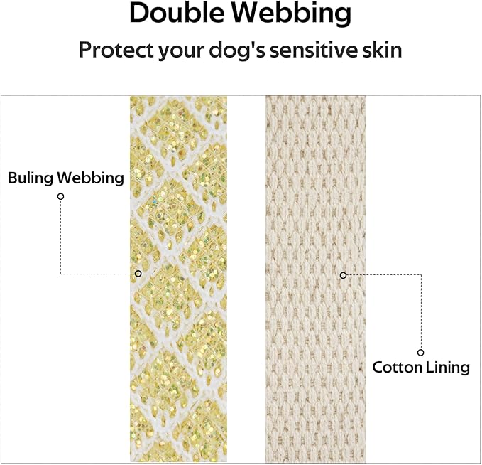 Dog Collar with Waterproof AirTag Holder & Anti-Lost QR Code, Cute Bling Warpping Adjustable Width for Small Medium Large Pet (Yellow, L)